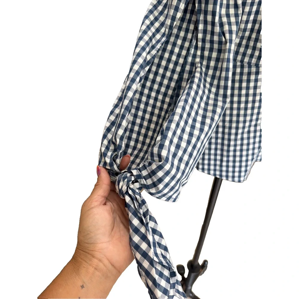 J.Crew Universal Standard Blue White Gingham V-Neck Shirt Women's Small